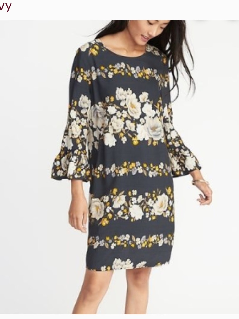 Old Navy Navy Floral Bell-Sleeve Midi Dress Size XXL